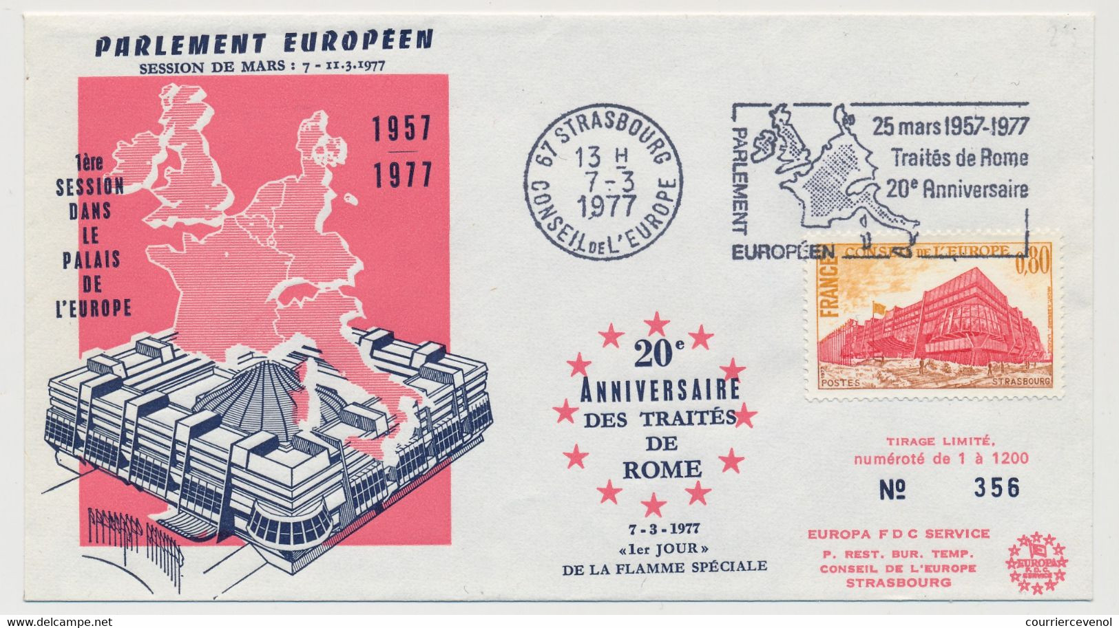 FRANCE => 2 Enveloppes Conseil De L'Europe 0,80 Et 1,40 - OMEC Session Et Traité De Rome 20° Anniversaire -1977 - Covers & Documents