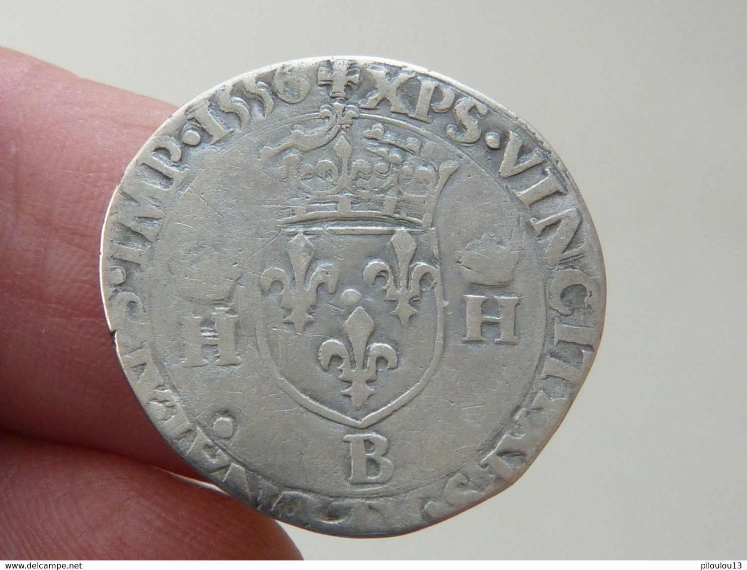 TRES RARE 1/2 Teston D'Henri II 1556 B (Rouen) 1er Type - 1547-1559 Henry II