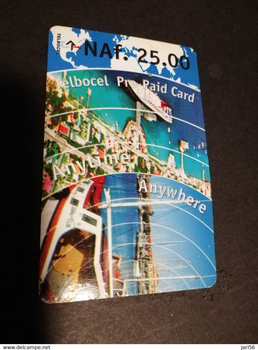 BONAIRE TELBOCEL NAF 25,00 ANYTIME ANYWHERE  BOATS/WATER    Date; 01-07-2001      Fine Used Card  **4565** - Antilles (Netherlands)