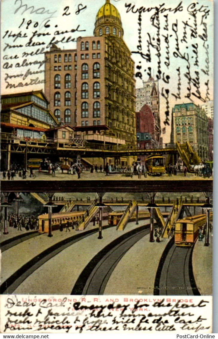 5051 USA - New York , Underground R. R. And Brooklyn Bridge , Terminal - Gelaufen 1906 - Transportes