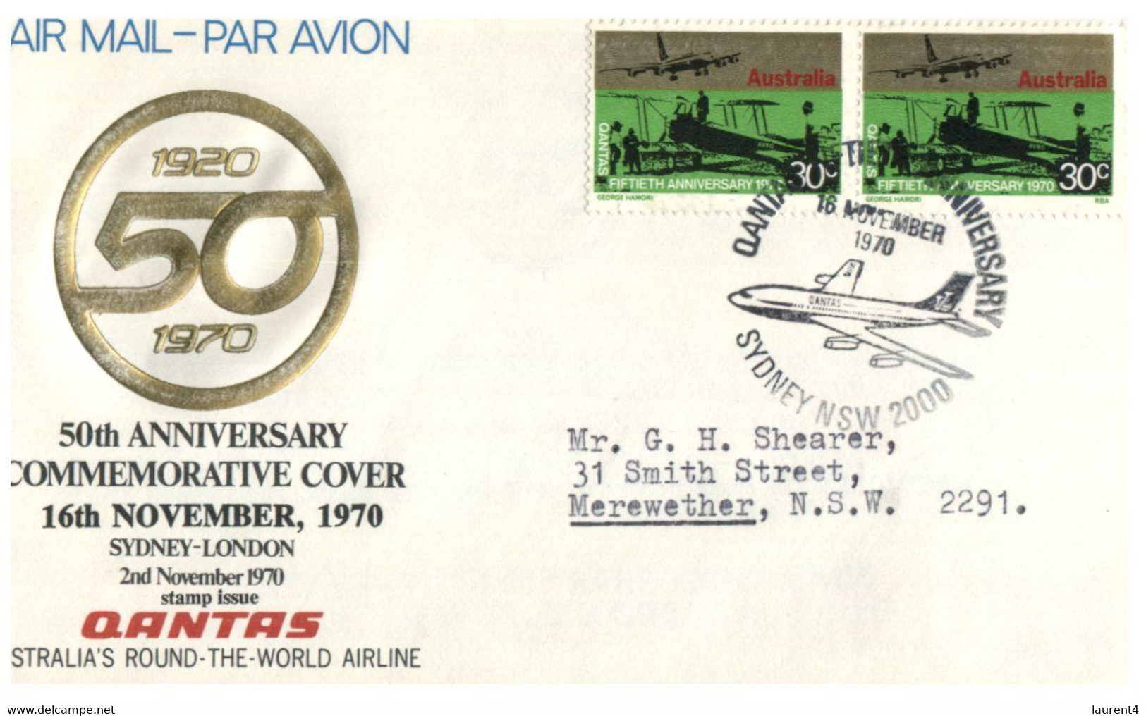 (FF 33) Australia FDC (2 Covers) Aviation (QANTAS 50th Anniversary) - First Flight Covers