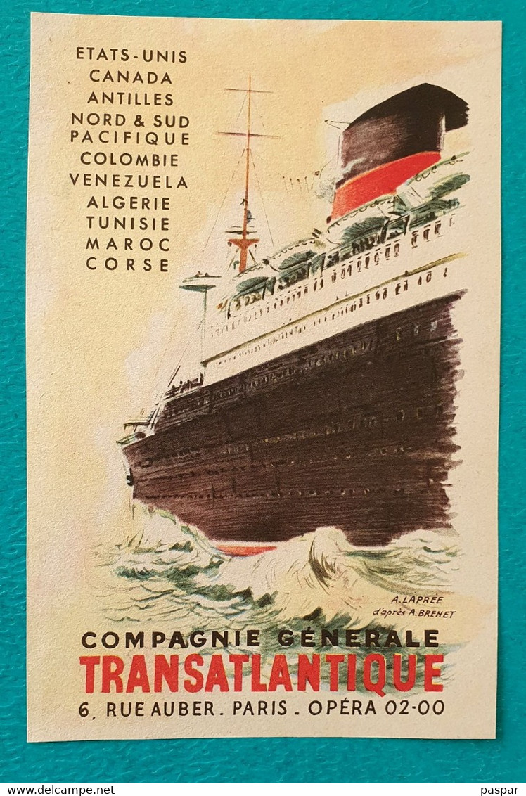 Ancienne Affichette Cartonnée Compagnie Générale Transatlantique - A. Laprée D'après A. Brenet - Werbung