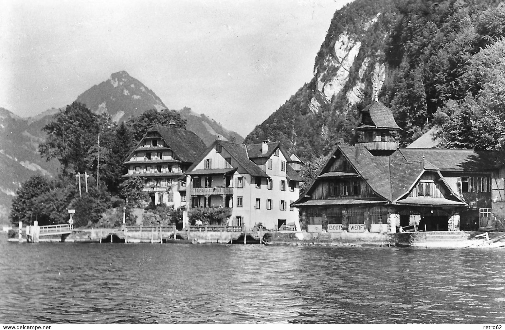 ENNETBÜRGEN → Restaurant Obermatt Mit Anlegestelle Und Bootswerft, Fotokarte Ca.1950 - Ennetbürgen