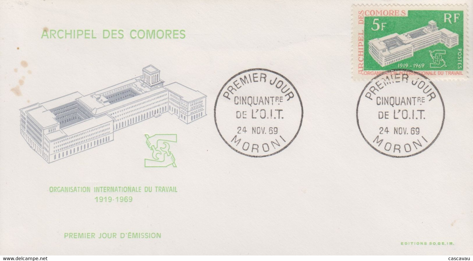 Enveloppe  FDC  1er  Jour   ARCHIPEL  Des  COMORES   Organisation  International   Du  Travail  1969 - Autres & Non Classés