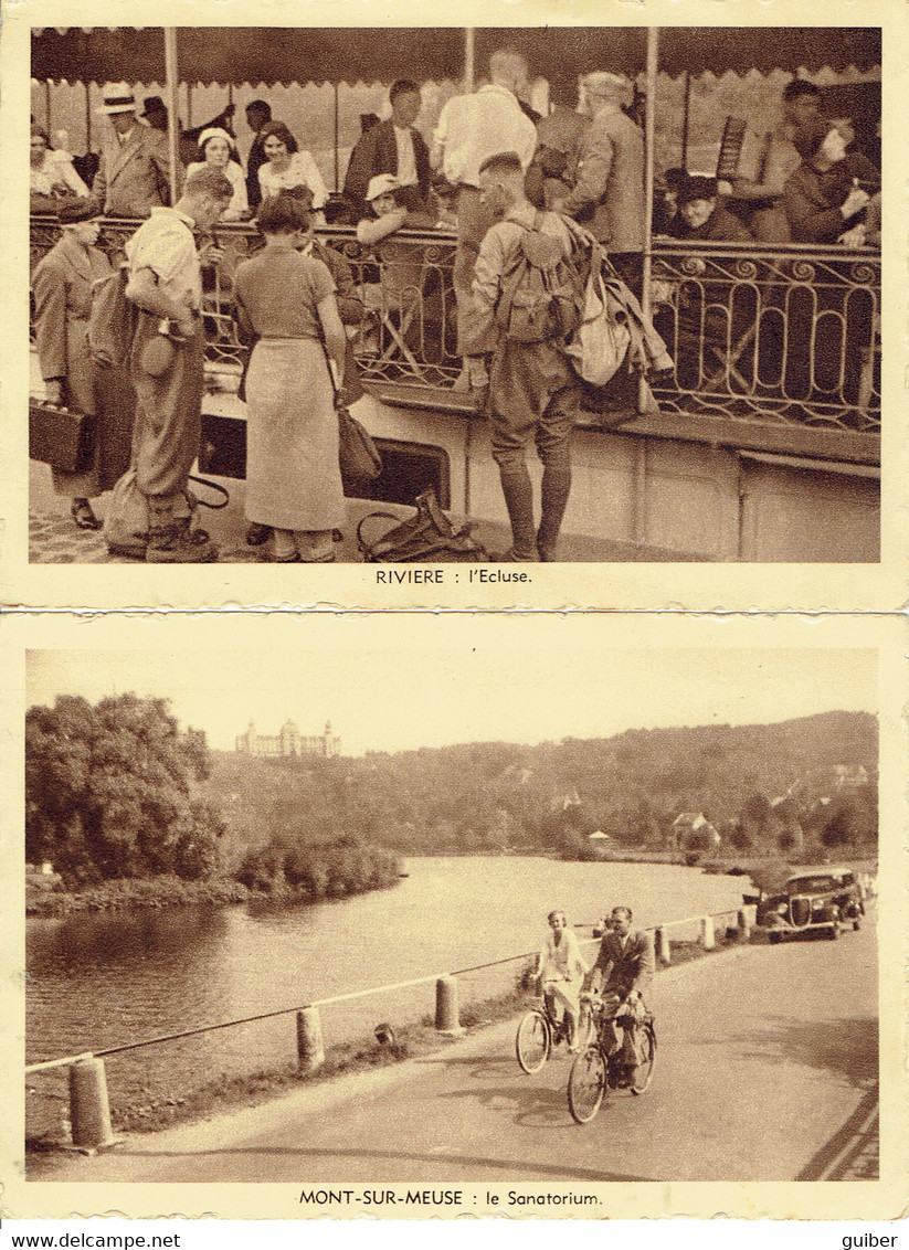 Profondeville Riviere L'ecluse Bateau Mouche  Mont Sur Meuse (cyclistes) 2 CARTES - Profondeville