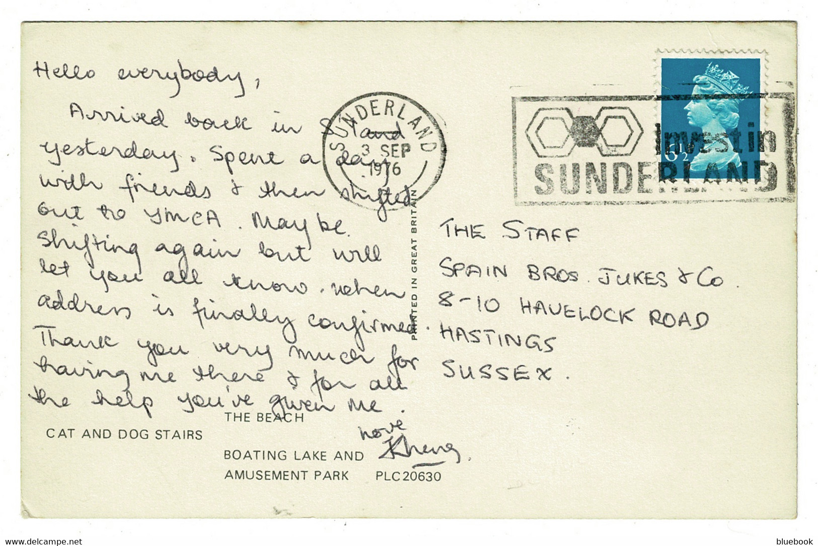 Ref 1452  - 1976 Postcard - Seaburn - Good  "Invest In Sunderland" Slogan Postmark - Altri & Non Classificati