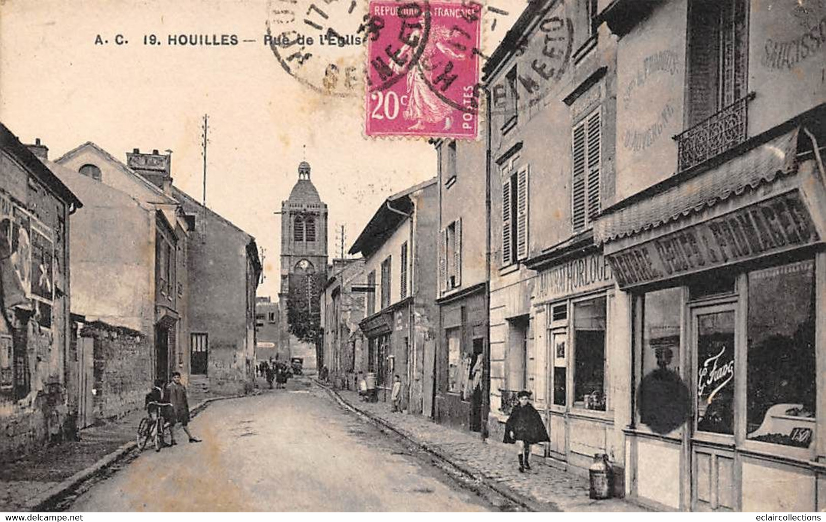 Houilles         78          Rue De L'église   Commerces : Horlogerie Et Crémerie    A.C 19 .       (voir Scan) - Houilles