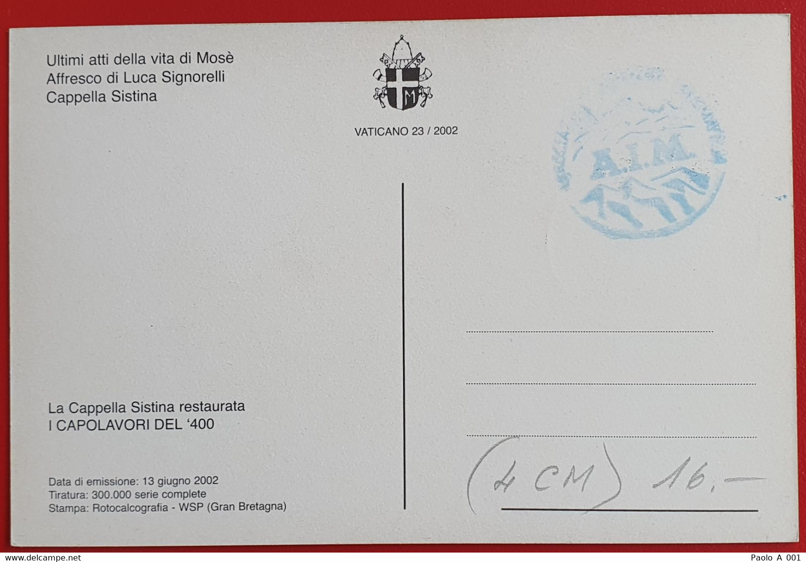 VATICANO VATIKAN VATICAN 2002 FRESKO MOSES THE LAST ACT SIGNORELLI CAPPELLA SISTINA SISTINE CHAPEL MAXIMUMCARD - Cartas & Documentos