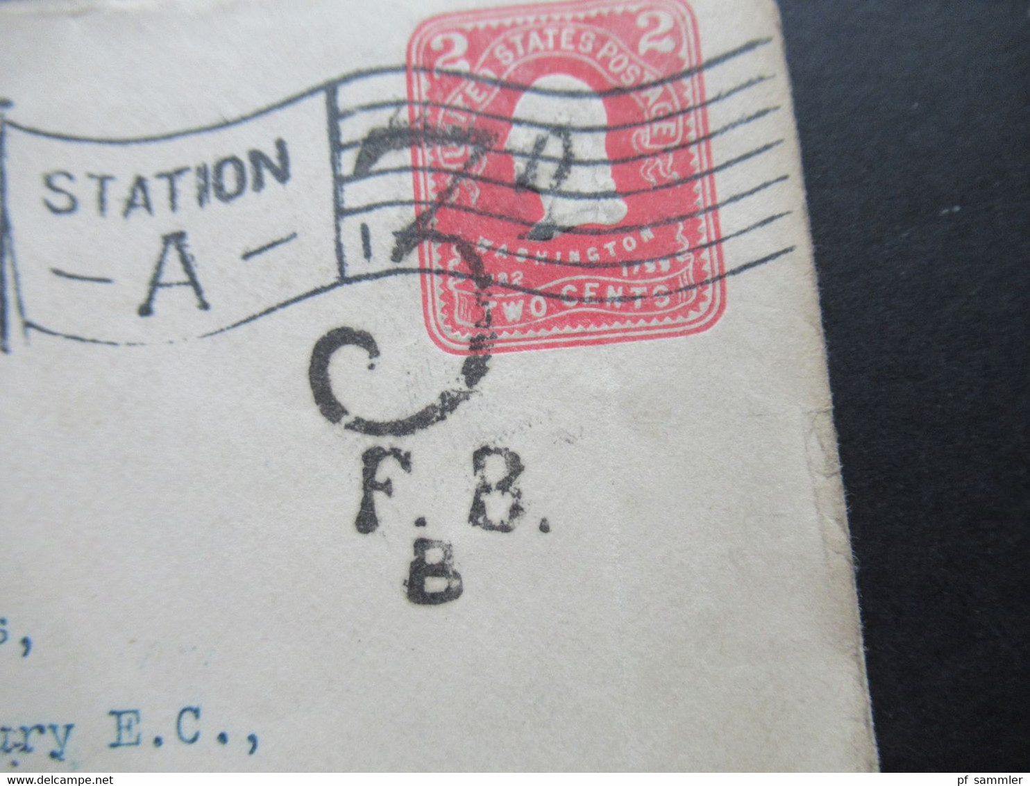 USA 1905 GA Umschlag Mit Fahnenstempel Washington DC Station A Und 3 F.B.B. Stempel Nach London / Nachporto - Lettres & Documents