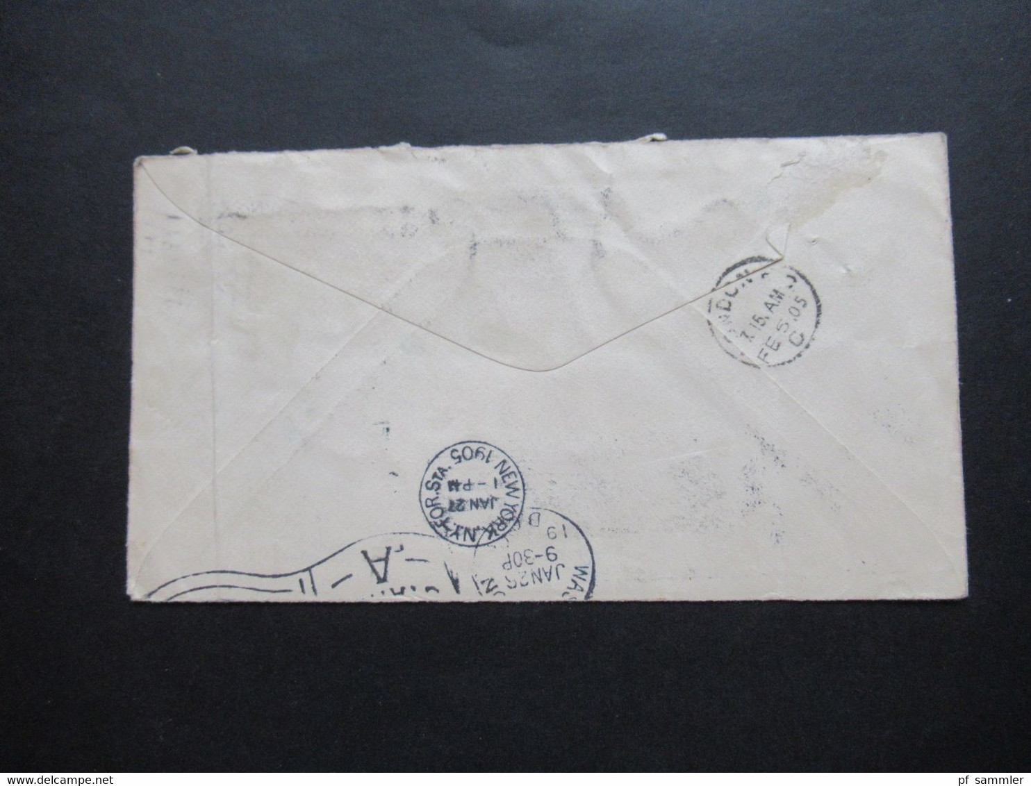 USA 1905 GA Umschlag mit Fahnenstempel Washington DC Station A und 3 F.B.B. Stempel nach London / Nachporto
