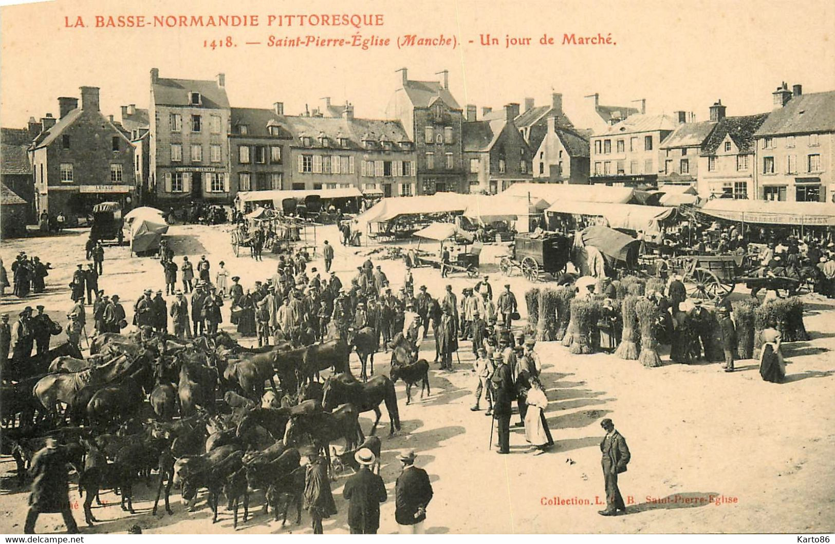 St Pierre église * La Place Un Jour De Marché * Foire Aux Chevaux - Saint Pierre Eglise