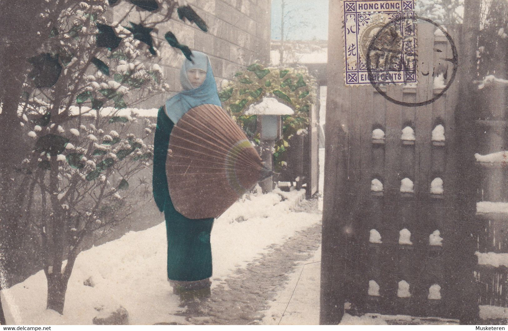 China TIENTSIN Cancel Woman W. Umbrella In Snow Perfin Perforé Lochung 'H.S.B.C.' THE HONG KONG & SHANGHAI BANKING CORP. - Lettres & Documents