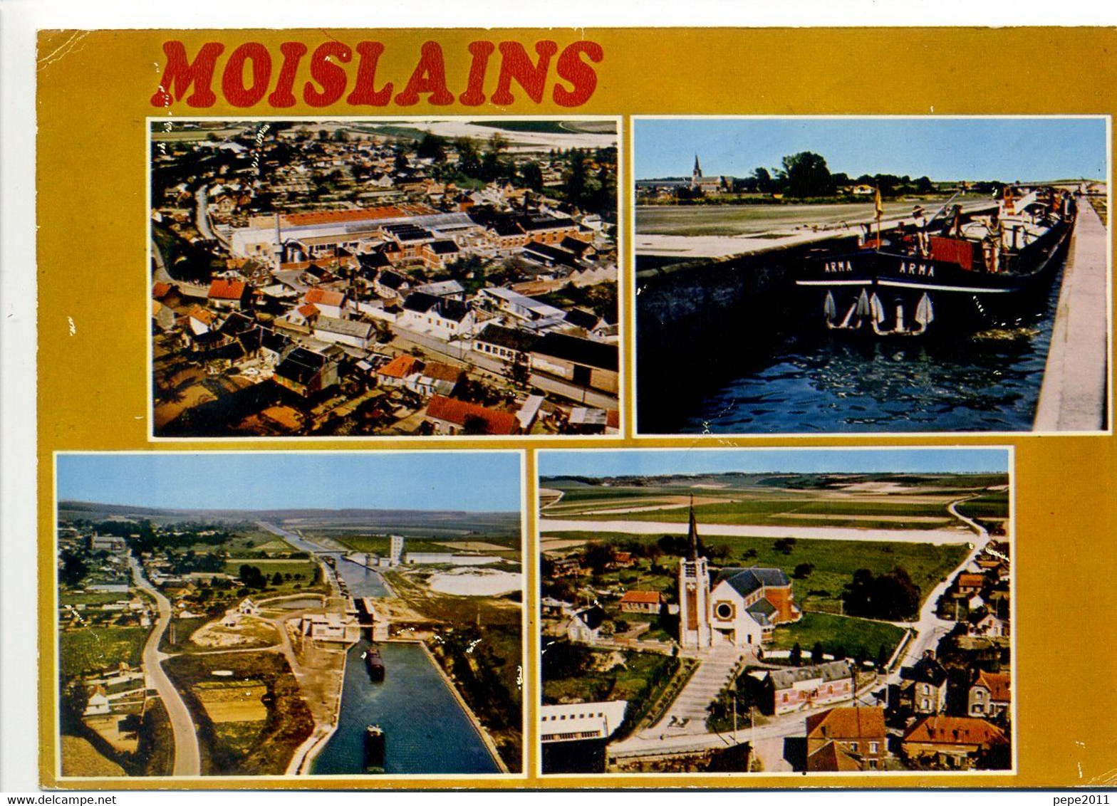 CPSM 80 MOISLAINS - Multivues - Vue Aérienne - L'Écluse, Vue Générale Sur Le Port Du Canal, Vue Aérienne Sur L'Église - Moislains