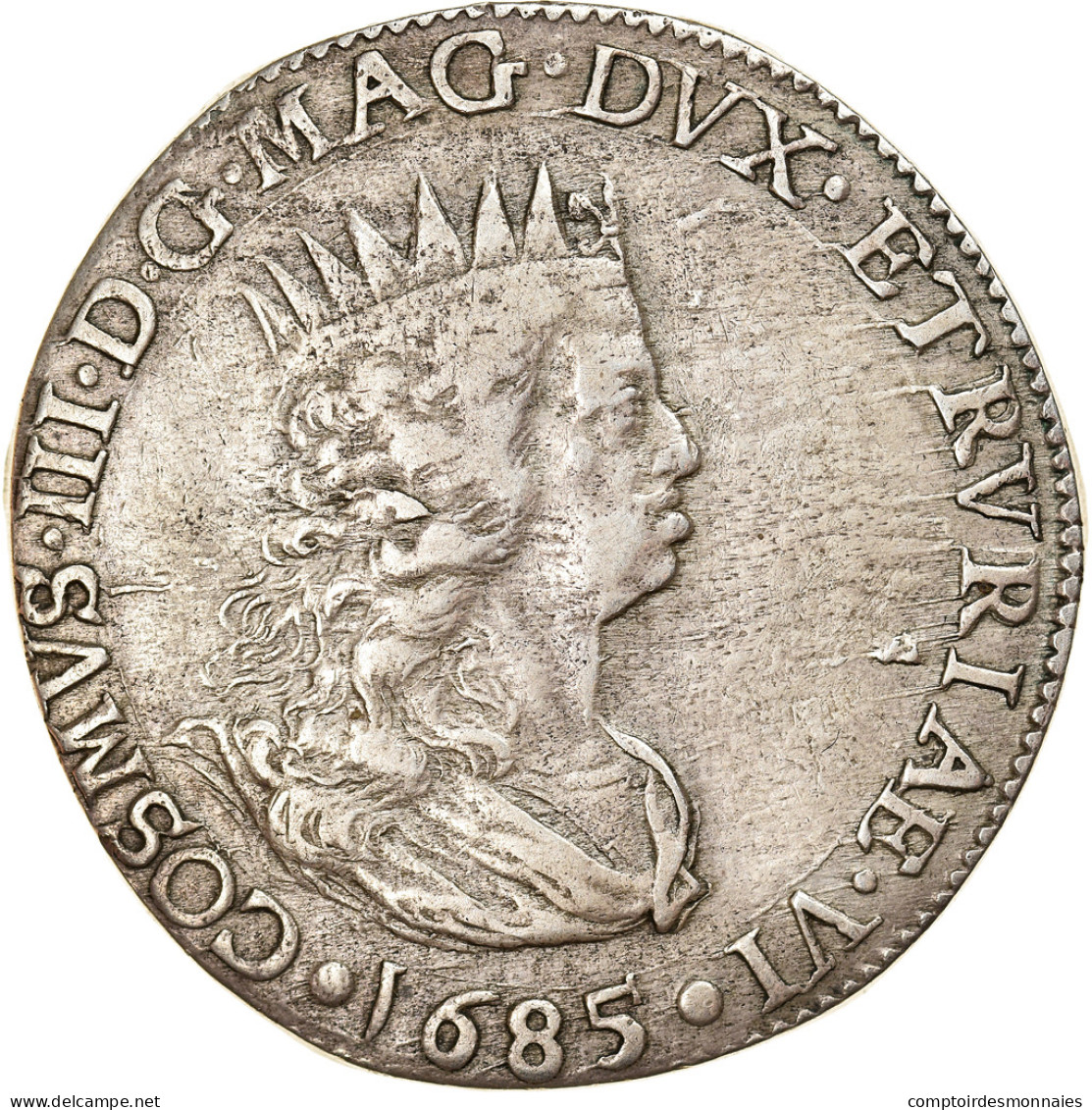 Monnaie, États Italiens, Cosimo III, Tollero, 1685, Livorno, TTB, Argent - Toscana