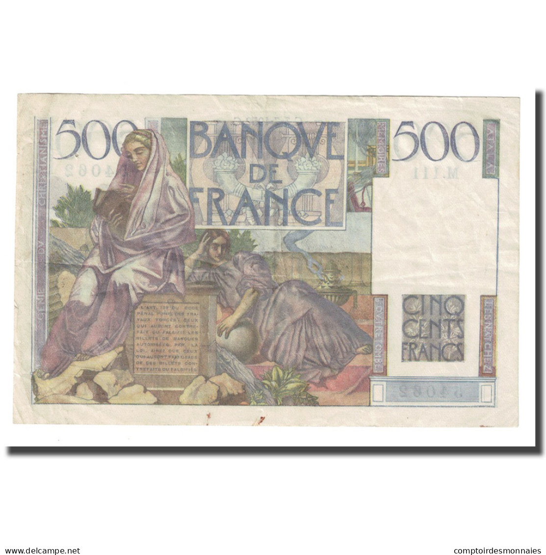 France, 500 Francs, Chateaubriand, 1952, 1952-07-03, TTB, Fayette:34.09, KM:129c - 500 F 1945-1953 ''Chateaubriand''