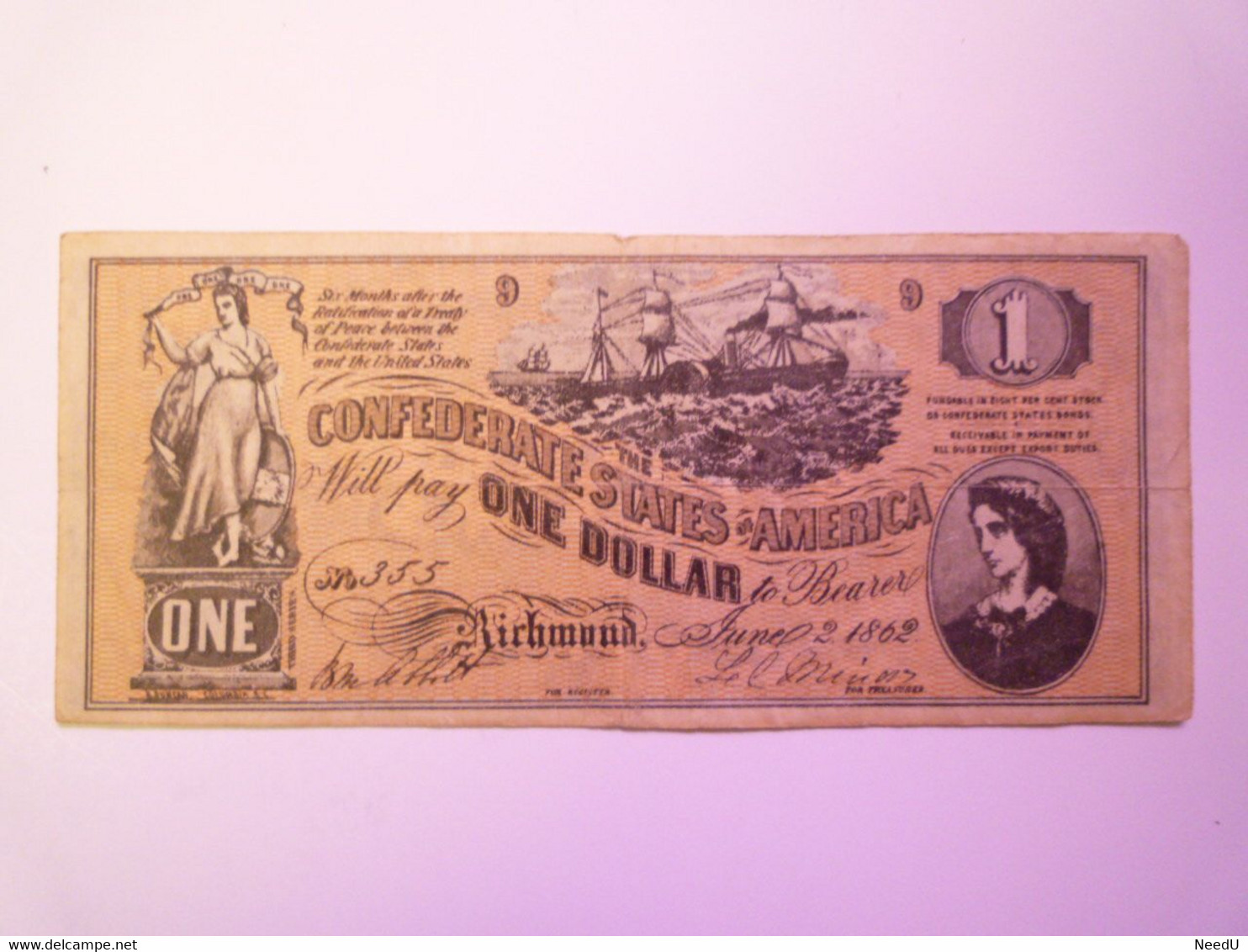 GP 2021 - 50  CONFEDERATE STATES Of AMERICA  :  BILLET De ONE DOLLAR  1862   XXX - Confederate (1861-1864)