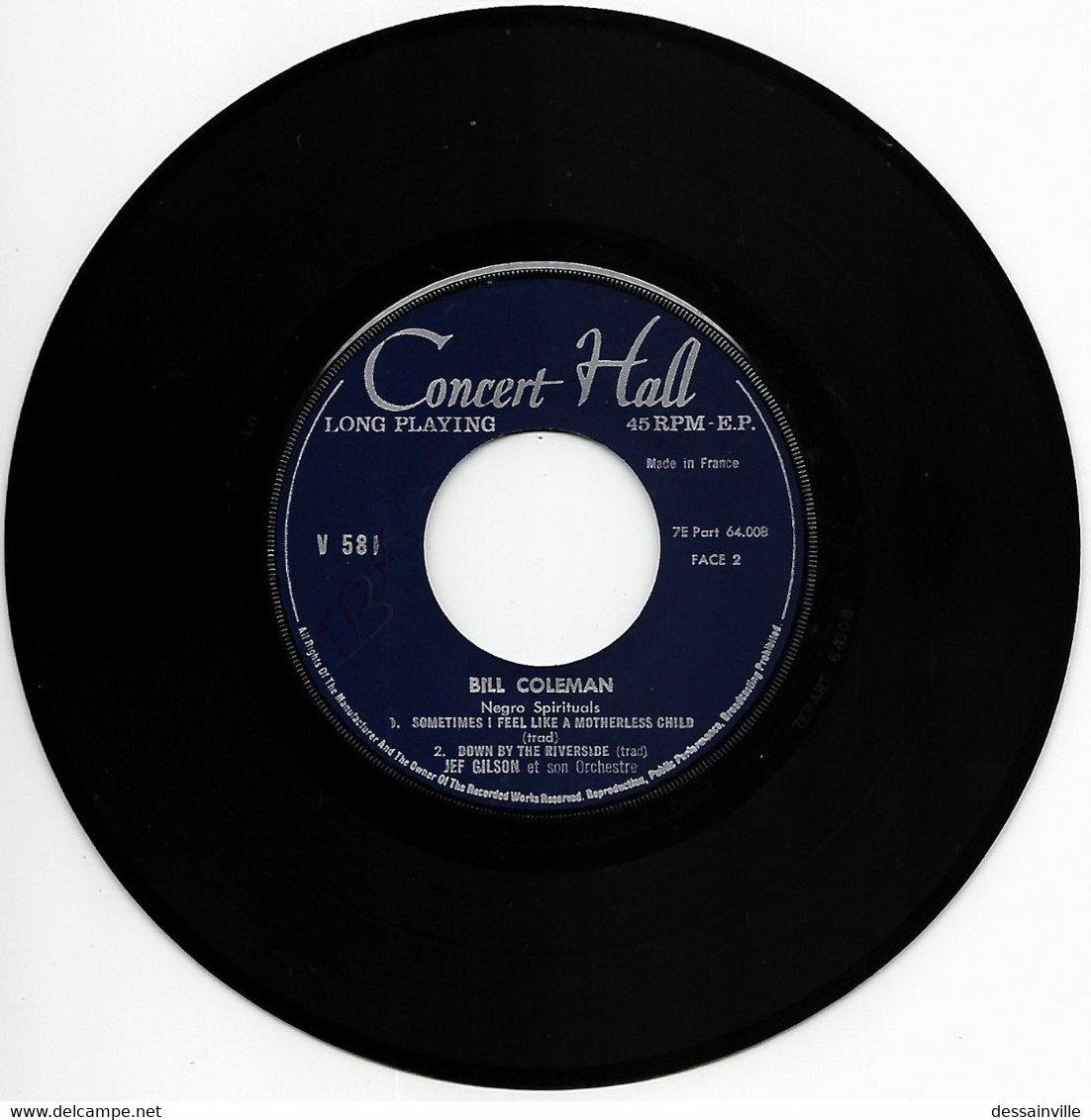 45 Tours  BILL COLEMAN - Negro Spirituals - Jazz