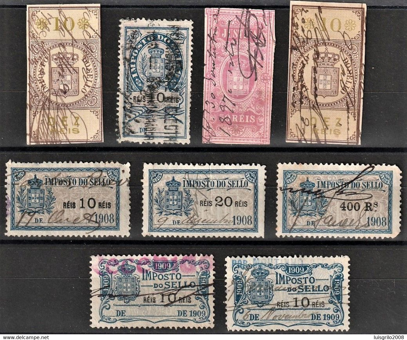 Fiscal/ Revenue, Portugal - Imposto Do Sello -|- 9 Stamps - 1873+1879+1907+1908+1909 - Used Stamps