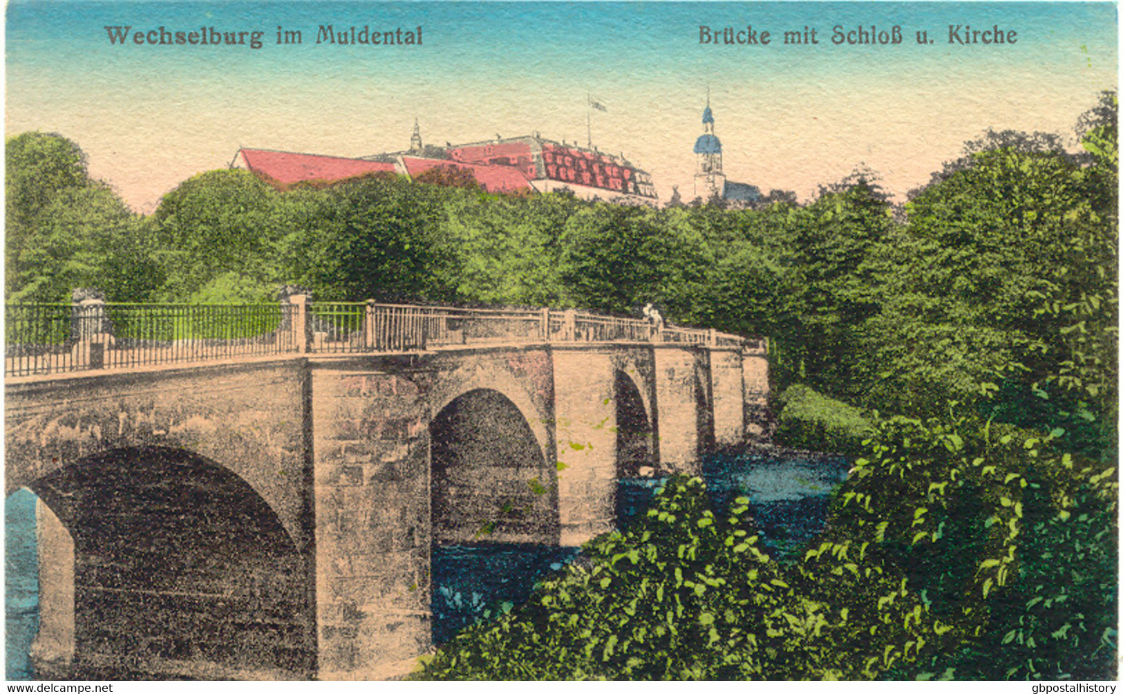 WECHSELBURG In MULDENTAL, Ca. 1920, Ungebr. Handkolorierte AK Brücke Mit Schloss Und Kirche, TOP-Erhaltung - Mittweida