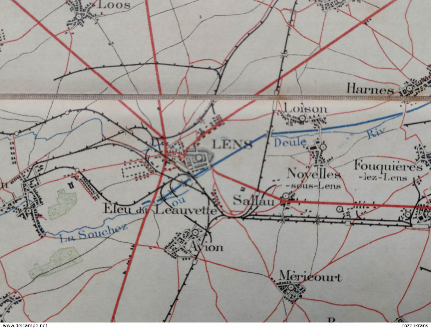 Carte topographique toilée militaire STAFKAART 1912 Tournai Roubaix Lille Armentieres Lens Douai