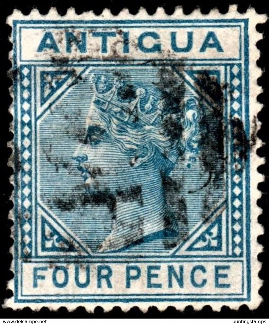 Antigua 1882 SG 23  4d Blue  Wmk Crown CA    Perf 14   Used A02 Cancel - 1858-1960 Kolonie Van De Kroon