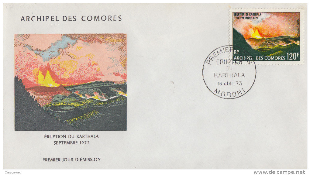 Enveloppe  FDC  1er  Jour   ARCHIPEL  Des  COMORES   Eruption  Du  Karthala   1973 - Sonstige & Ohne Zuordnung