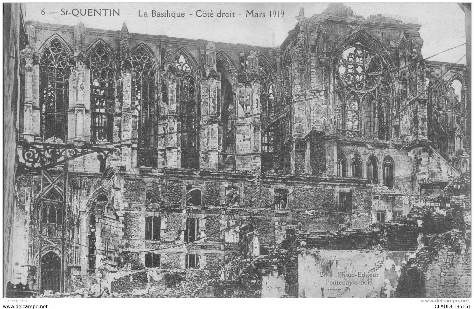 SAINT QUENTIN LA BASILIQUE  COTE DROIT    MARS 1919 - St. Quentin En Yvelines