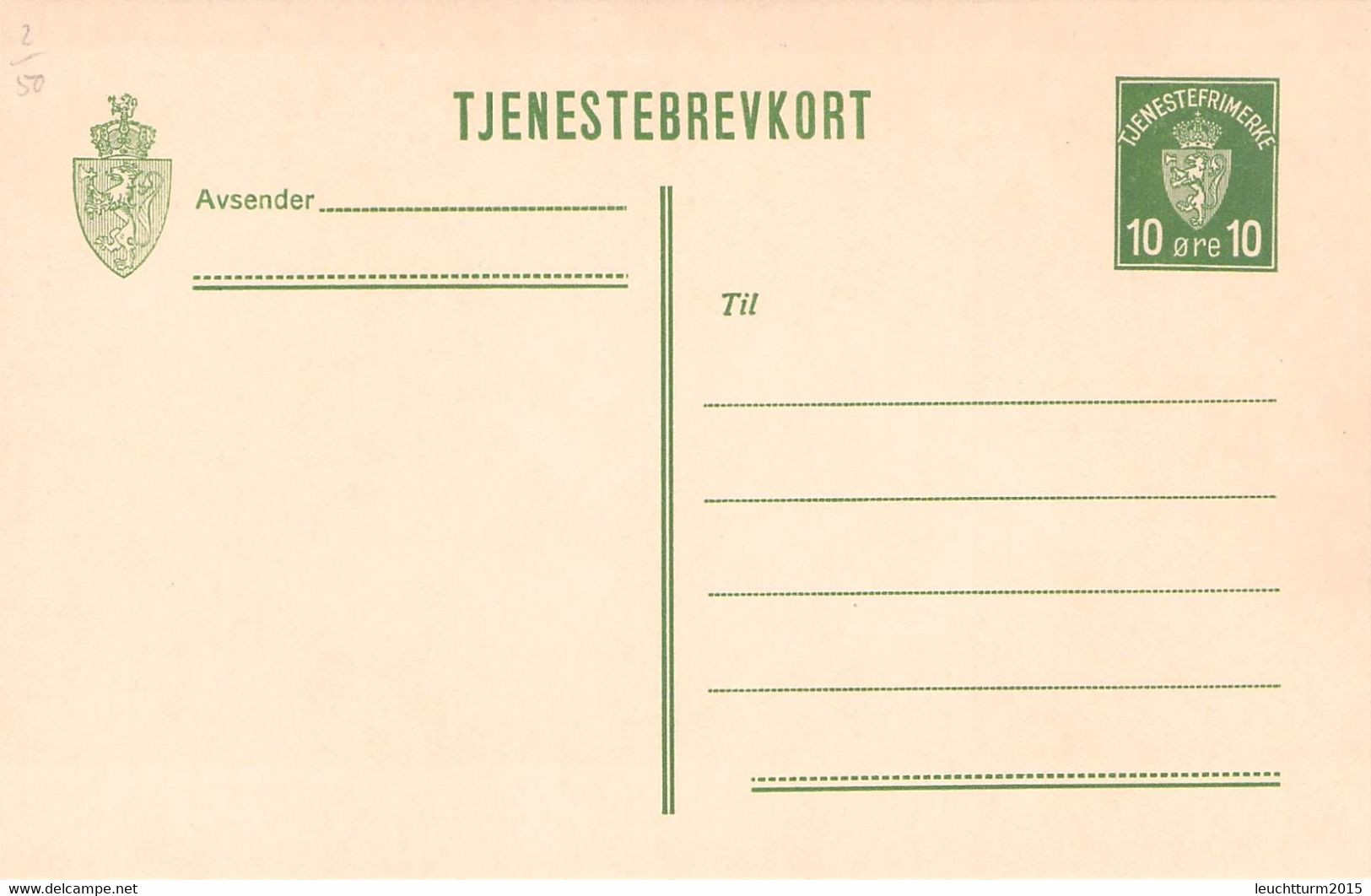 NORWAY - TJENESTEBREVKORT 10 ÖRE Unc /Q223 - Interi Postali