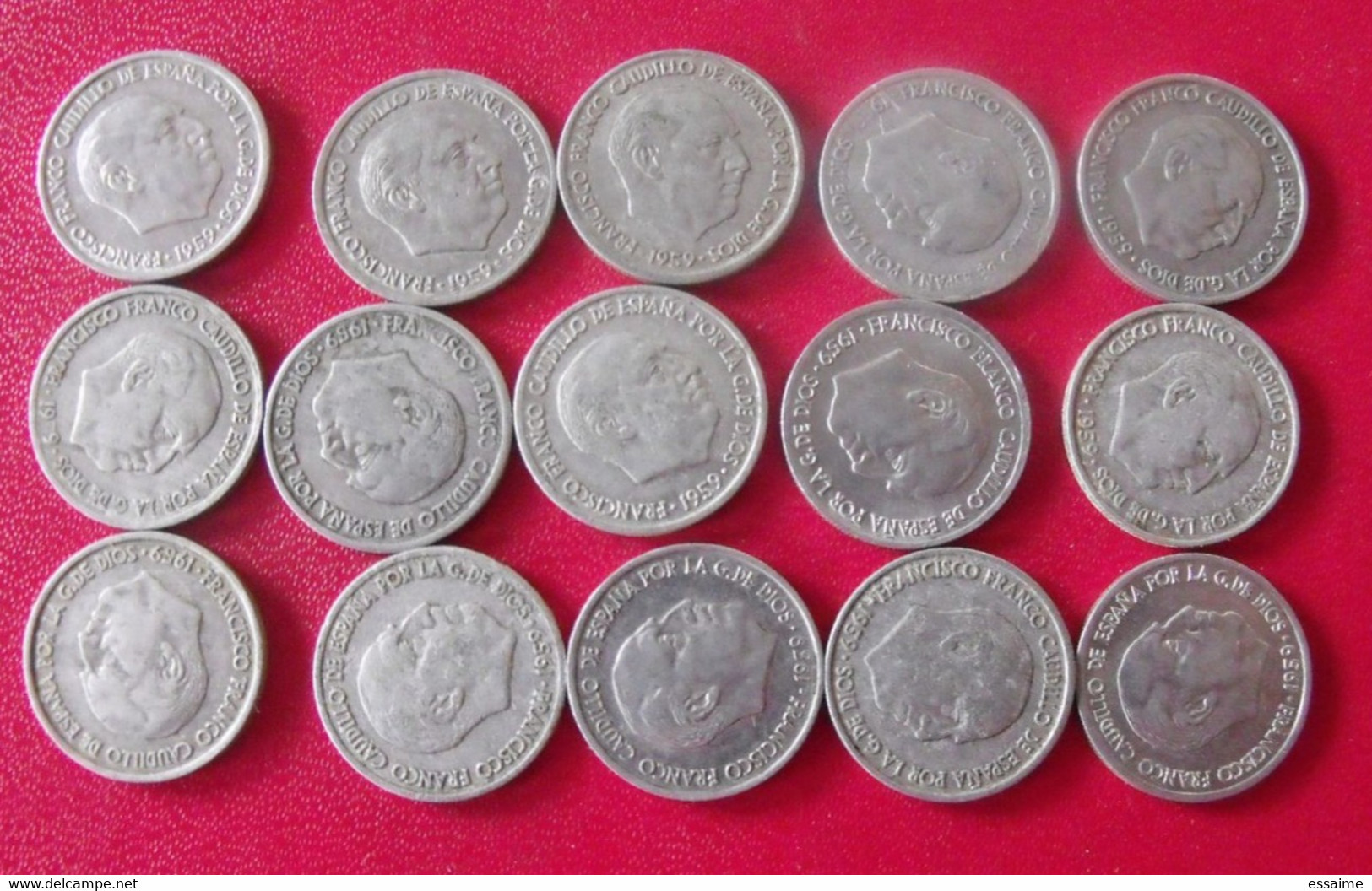 Espagne Spain Espana. Lot De 15 Pièces De 10 Diez Cent Cents 1959. Franco - 10 Centimos
