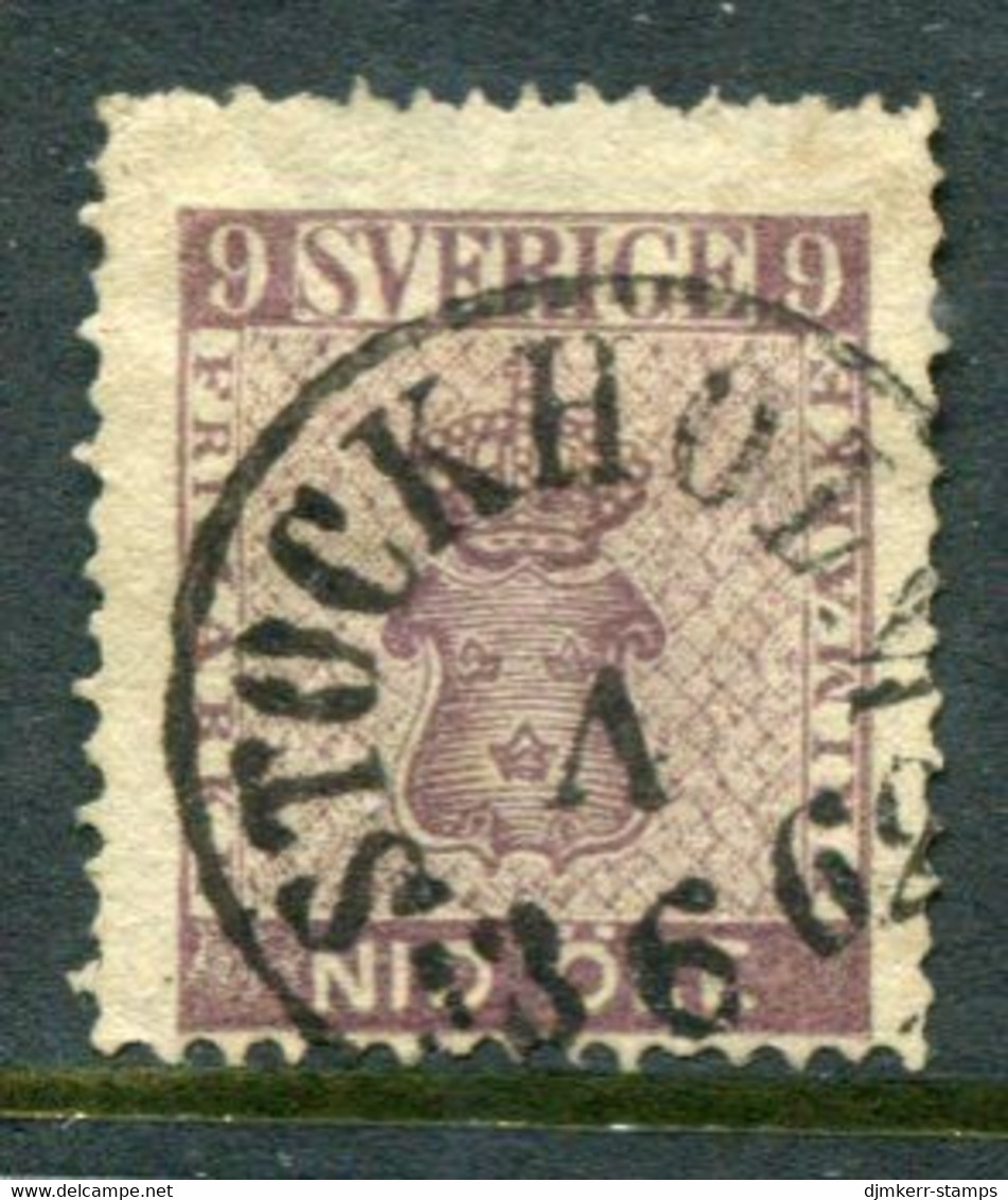 SWEDEN 1858 Nio öre Purple, Used.  SG 7, Michel 8a - Used Stamps