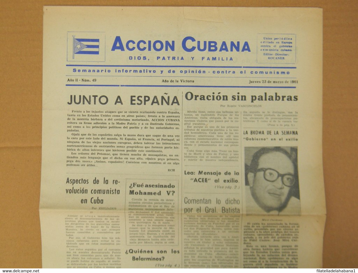 BP-329 CUBA ESPAÑA ANTICOMMUNIST NEWSPAPER ACCION CUBANA ESPAÑA PRINTING 23/MAR/1961. - [4] Themes