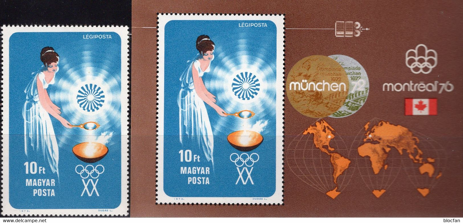 Olympiade München/Montreal 1973 Magyar 2854+Bl.96 ** 16€ Flamme Hoja M/s Bloc Olympics Flam Ss Map Sheet Bf Hungary - Autres & Non Classés