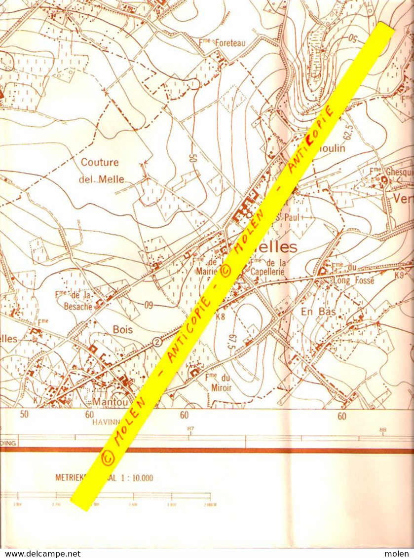 Etat en 1960 CELLES-LEZ-TOURNAI CARTE D ETAT MAJOR MOLENBAIX VELAINES POPUELLES MELLES QUARTES MOURCOURT BIZENCOURT S348