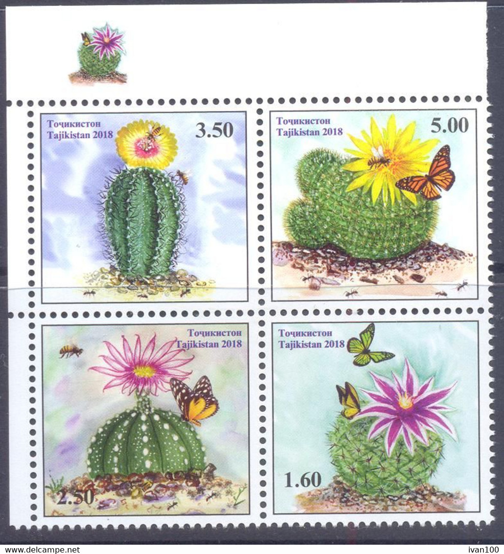 2018. Tajikistan, Cactuses And Butterflies, 4v, Mint/** - Tadjikistan