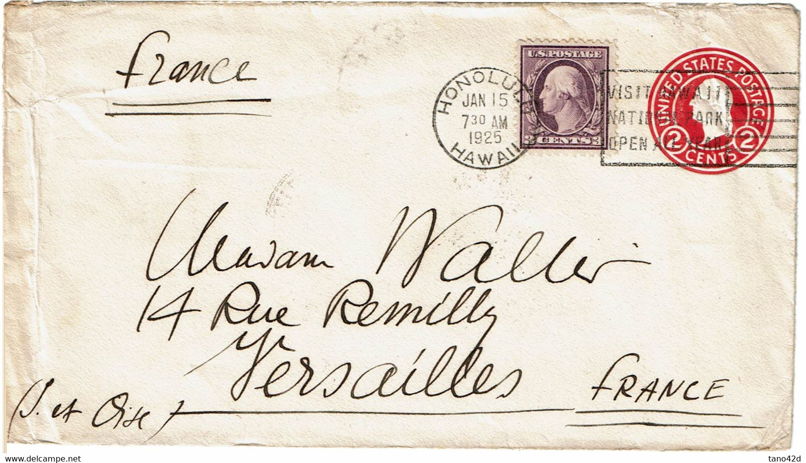 LCTN 67ETR- ETATS UNIS LETTRE HONOLULU / VERSAILLES 1925 - Hawaii