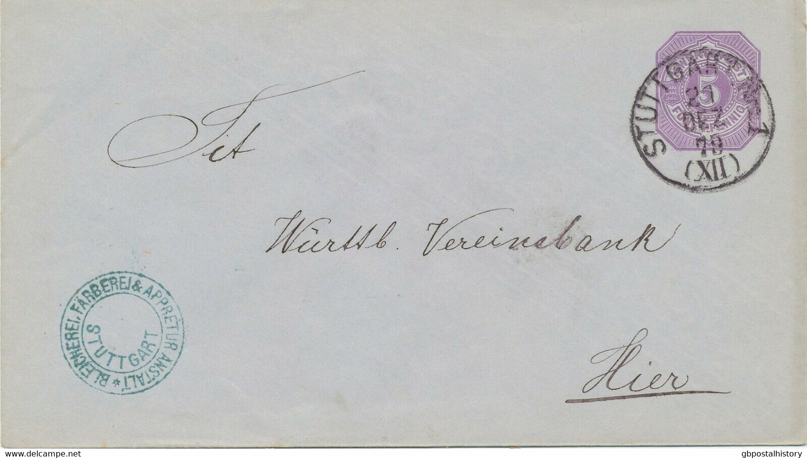 WÜRTTEMBERG "STUTTGART" Sechs 5 Pf GU's 1876/9 Alle M. Absenderstempel - Interi Postali