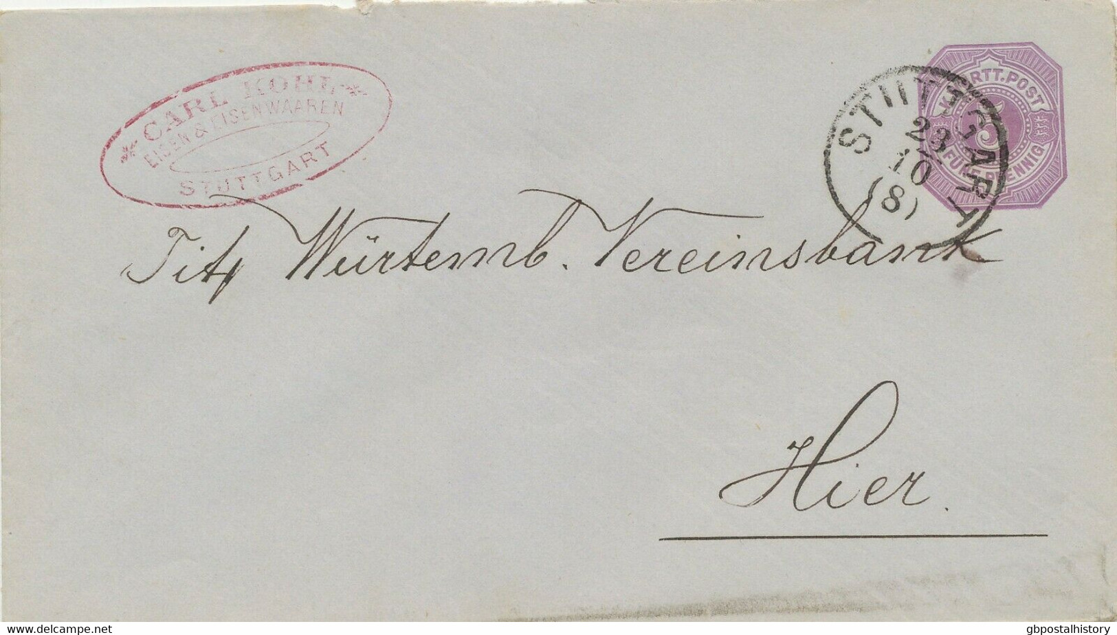 WÜRTTEMBERG "STUTTGART" Sechs 5 Pf GU's 1876/9 Alle M. Absenderstempel - Postwaardestukken