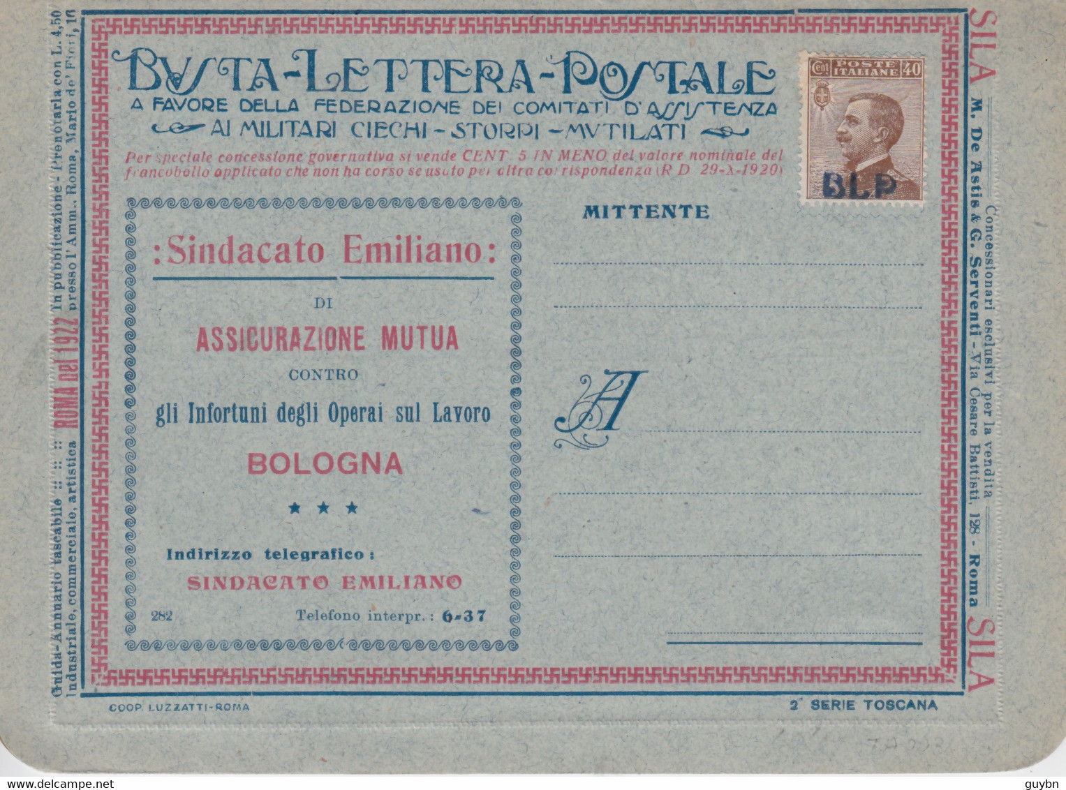 < Italie Blp B.l.p Busta Lettera  Sans Volet Correspondance .. 2° Serie Toscane .. Carte Lettre Annonces .. Superbe - Stamps For Advertising Covers (BLP)