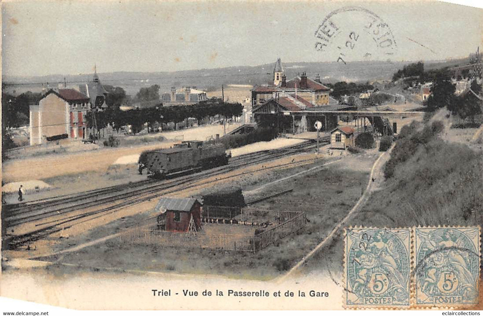 Triel Sur Seine            78            Vue De La Passerelle Et De La Gare  . Colorisée .      ( Voir Scan) - Triel Sur Seine