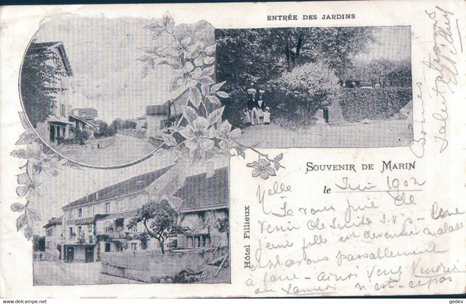 Souvenir De Marin NE, Hôtel Fillieux, Hôtel Pension Restaurant Du Poisson (20.6.1902) - Marin