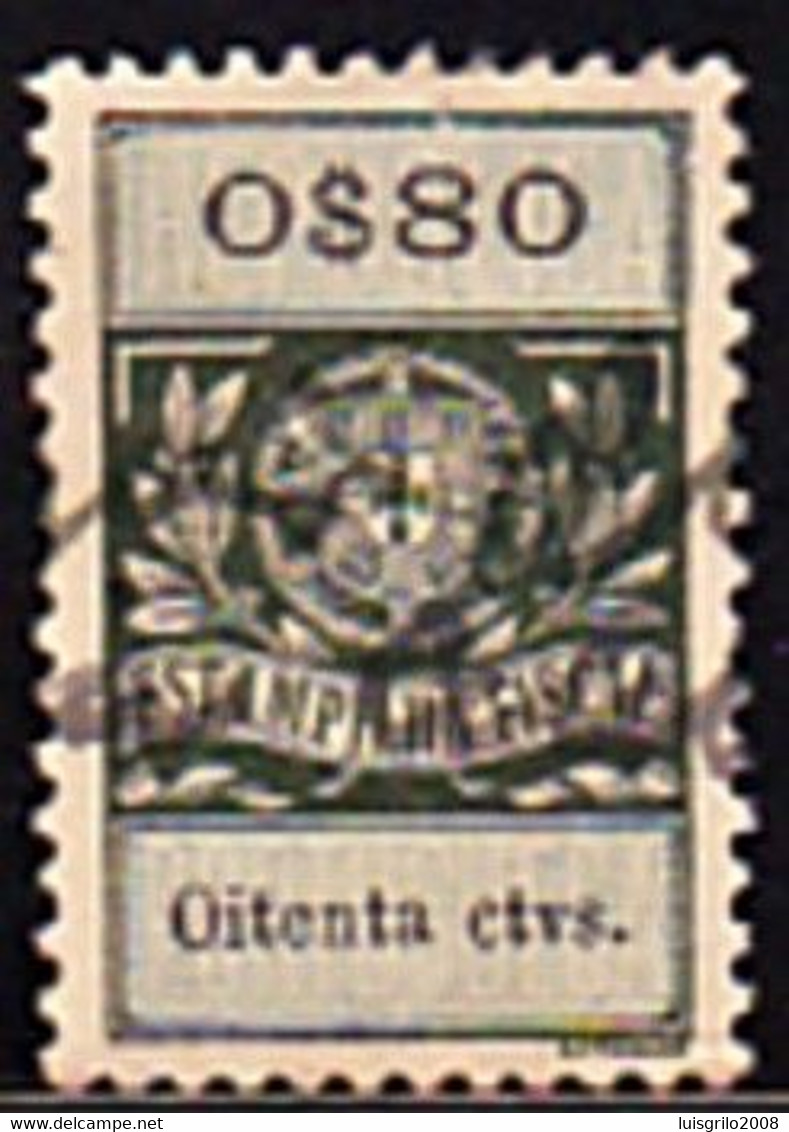 Fiscal/ Revenue, Portugal - Estampilha Fiscal -|- Série De 1929 - 0$80 - Used Stamps