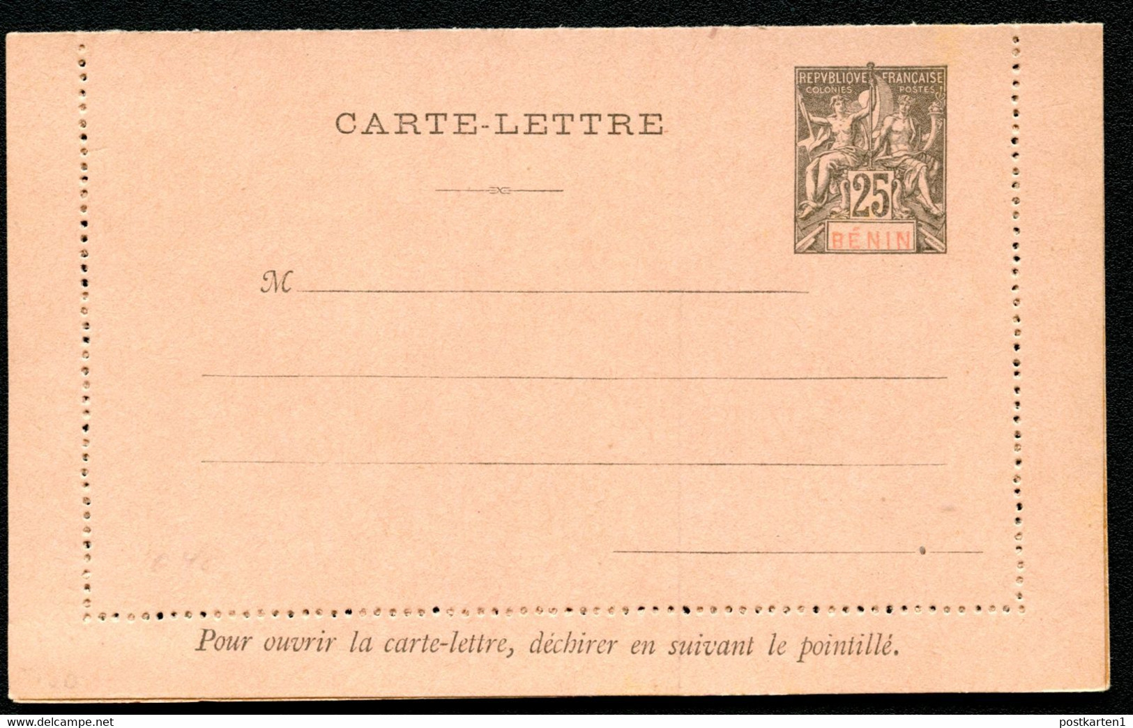 BÉNIN Letter Card #A6 Mint 1894 - Briefe U. Dokumente