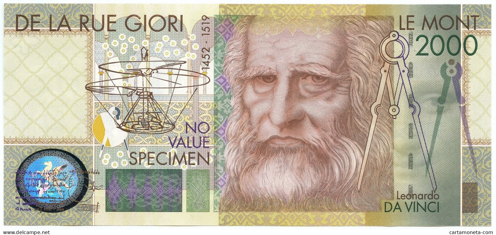 No VALUE CAMPIONE SPECIMEN DE LA RUE LEONARDO DA VINCI 2000 FDS - [ 7] Errors & Varieties