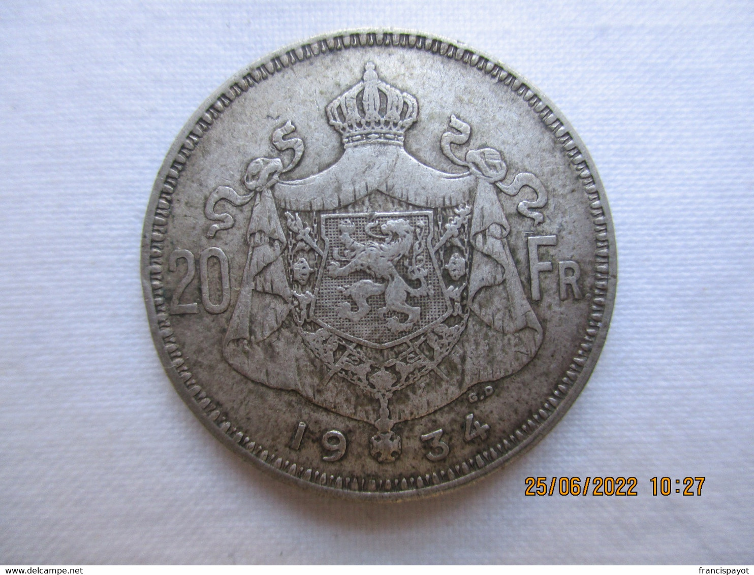 Belgium: 20 Francs 1934 - Sin Clasificación
