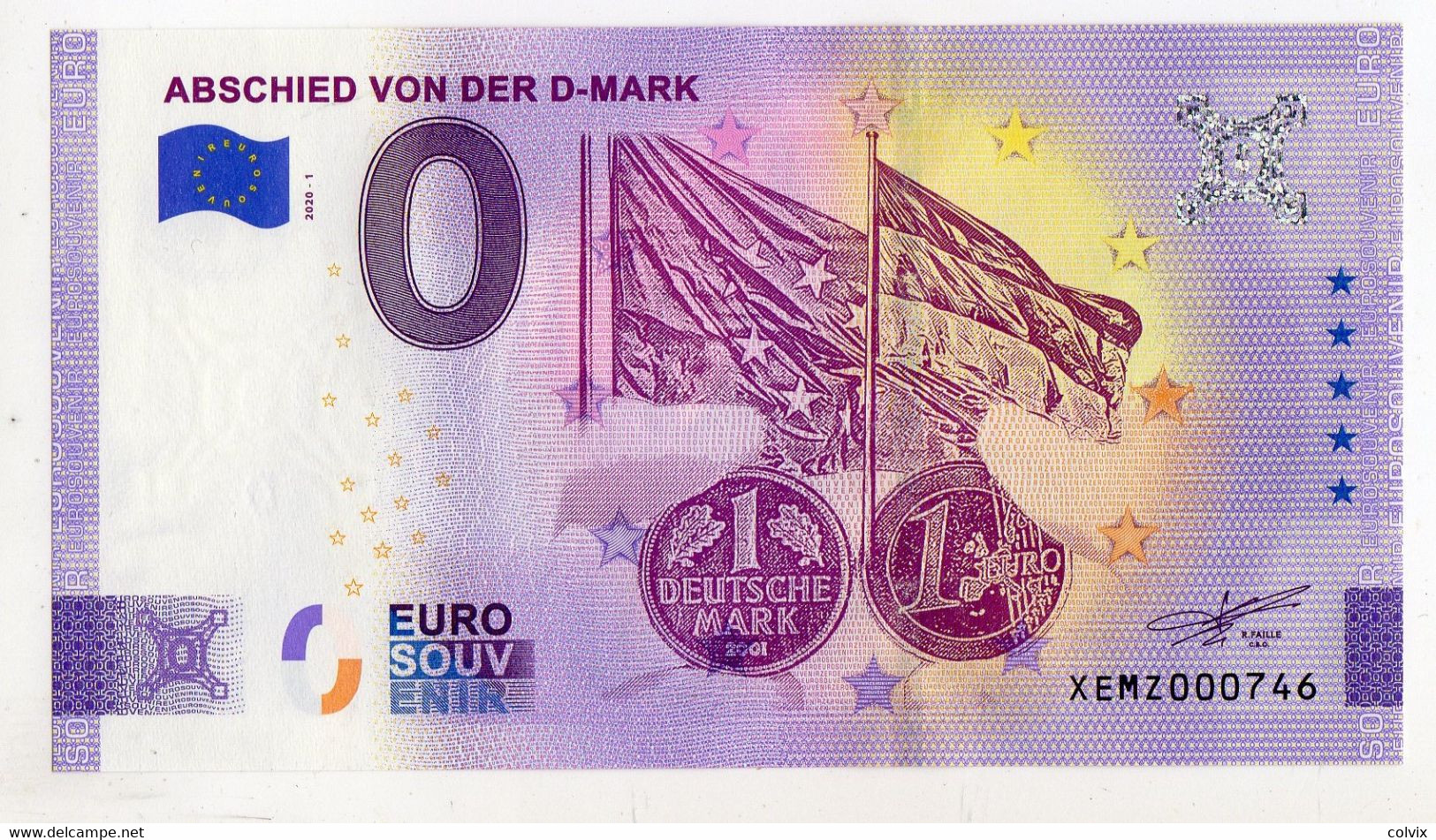 2020-1 BILLET TOURISTIQUE ALLEMAGNE 0 EURO SOUVENIR N°XEMZ000746 ABSCHIED VON DER D-MARK (monnaie) - Private Proofs / Unofficial