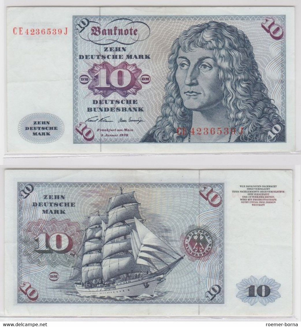 T146135 Banknote 10 DM Deutsche Mark Ro. 270b Schein 2.Jan. 1970 KN CE 4236539 J - 10 Deutsche Mark