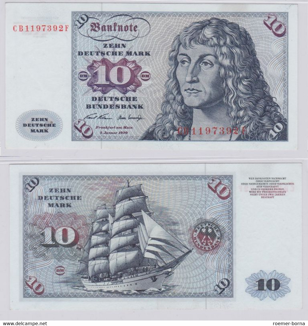 T146672 Banknote 10 DM Deutsche Mark Ro. 270a Schein 2.Jan. 1970 KN CB 1197392 F - 10 Deutsche Mark