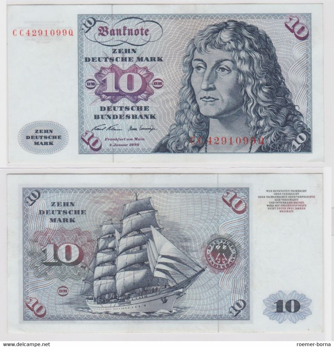 T147422 Banknote 10 DM Deutsche Mark Ro. 270a Schein 2.Jan. 1970 KN CC 4291099 Q - 10 DM
