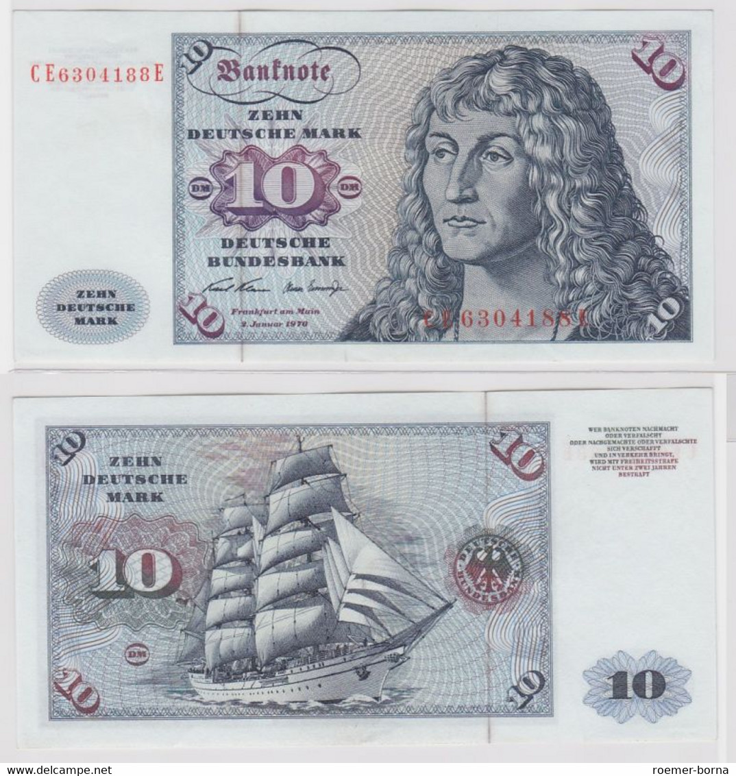 T147565 Banknote 10 DM Deutsche Mark Ro. 270b Schein 2.Jan. 1970 KN CE 6304188 E - 10 Deutsche Mark