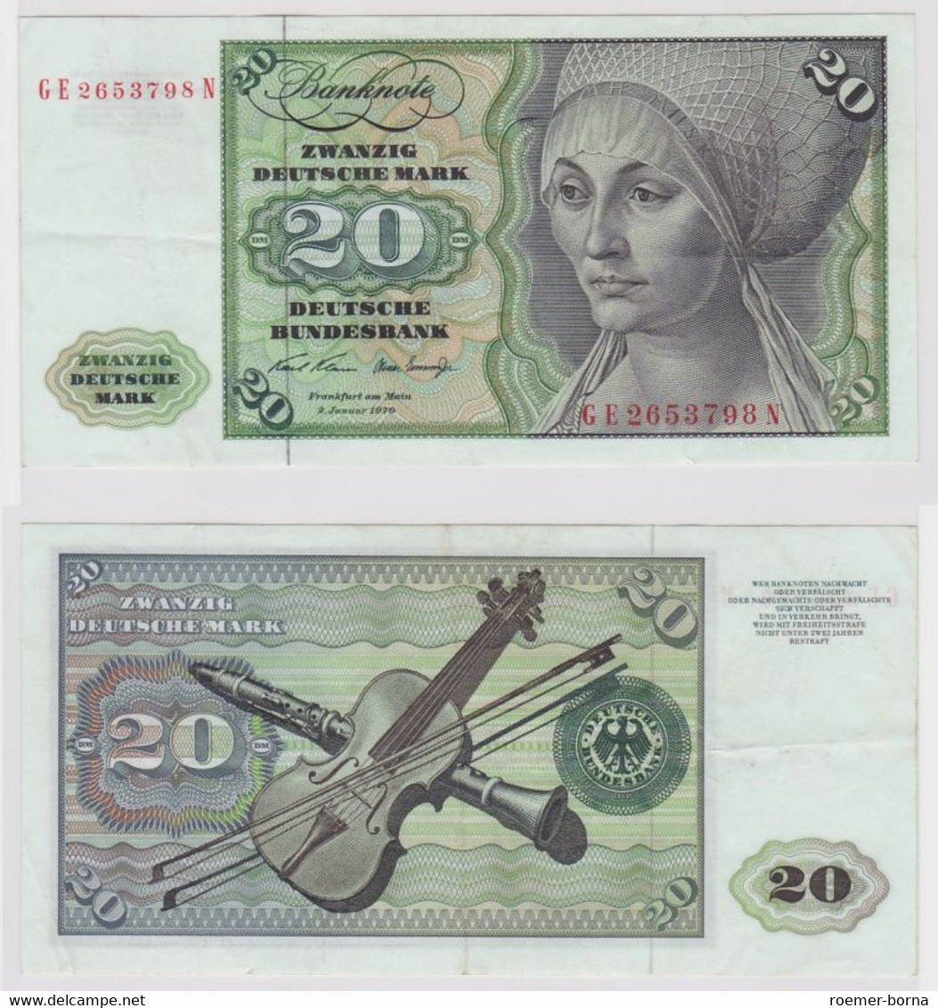 T148025 Banknote 20 DM Deutsche Mark Ro. 271b Schein 2.Jan. 1970 KN GE 2653798 N - 20 Deutsche Mark
